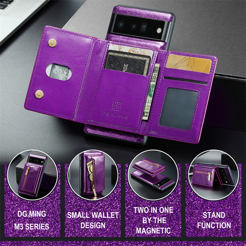 

Luxury Magnetic Detachable Leather Phone Case Suitable For Google Pixel 8 Pro Wallet Card Slot Wireless Charging Phone Cover