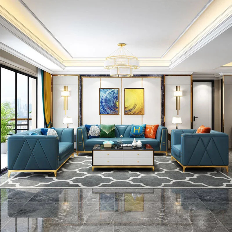 

Minimalist Design Home Office Indoor Cheap Price Custom Comfortable Corner Light Blue Home Decor Sofa Set Furniture for Sale