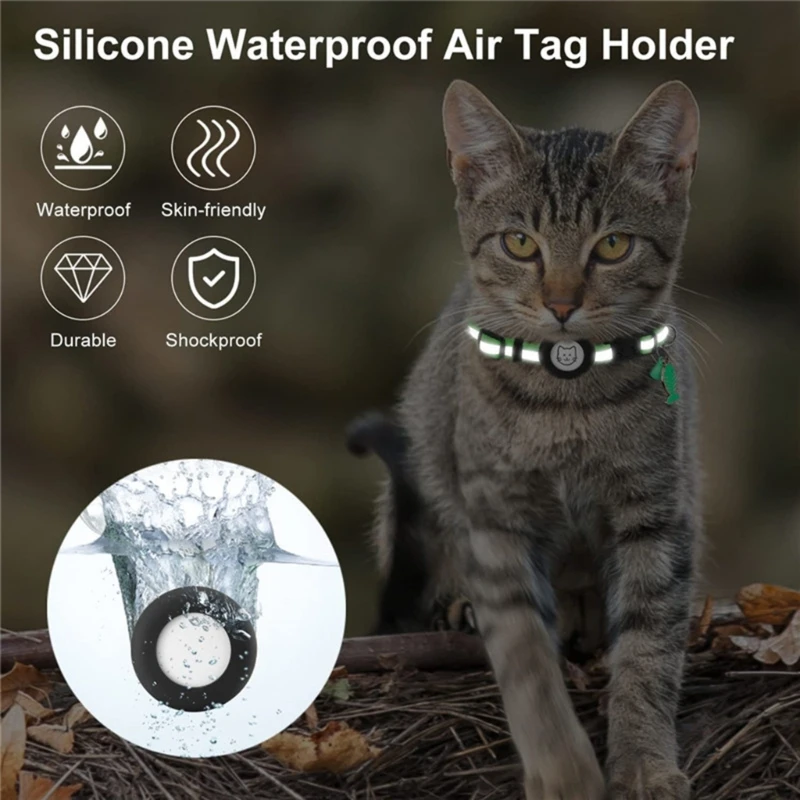 Cats Collar Breakaway Reflective Pet Collar with GPS Holder Bell for Small Cats Dogs Puppies Pet Trackers Collar Y5GB
