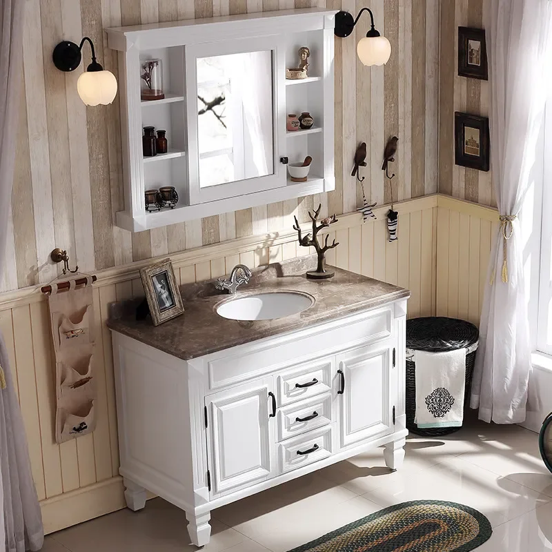 for American Oak Smart Bathroom Cabinet Set with Hand Wash Basin and Floor Standing Vanity Unit Combination