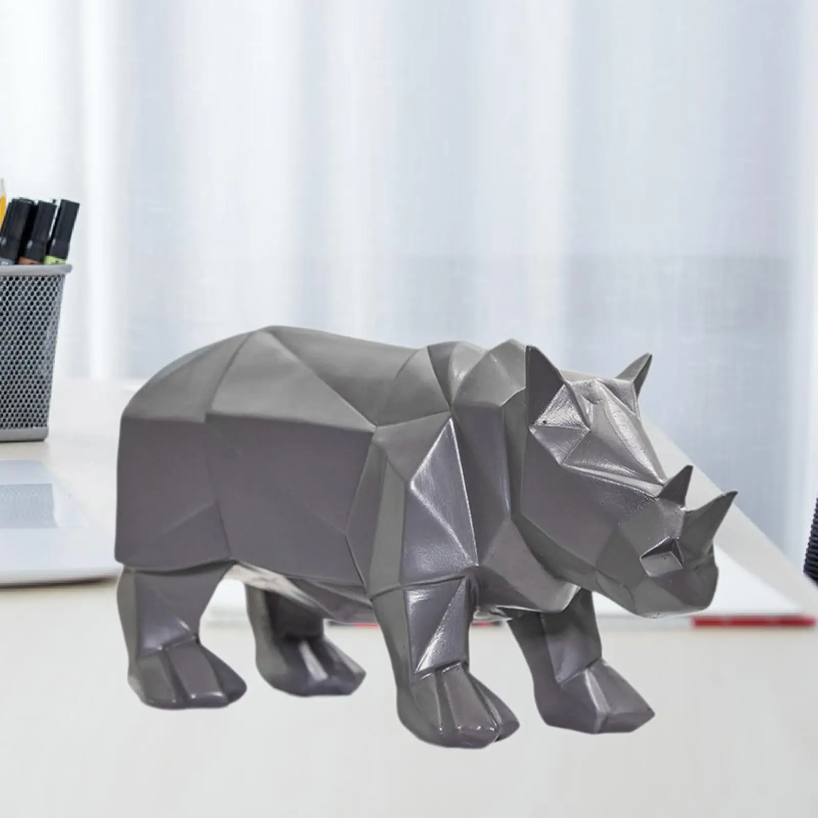 

Rhinoceros Statue Collectible Practical Ideal Gift Resin Sculpture for Shelf