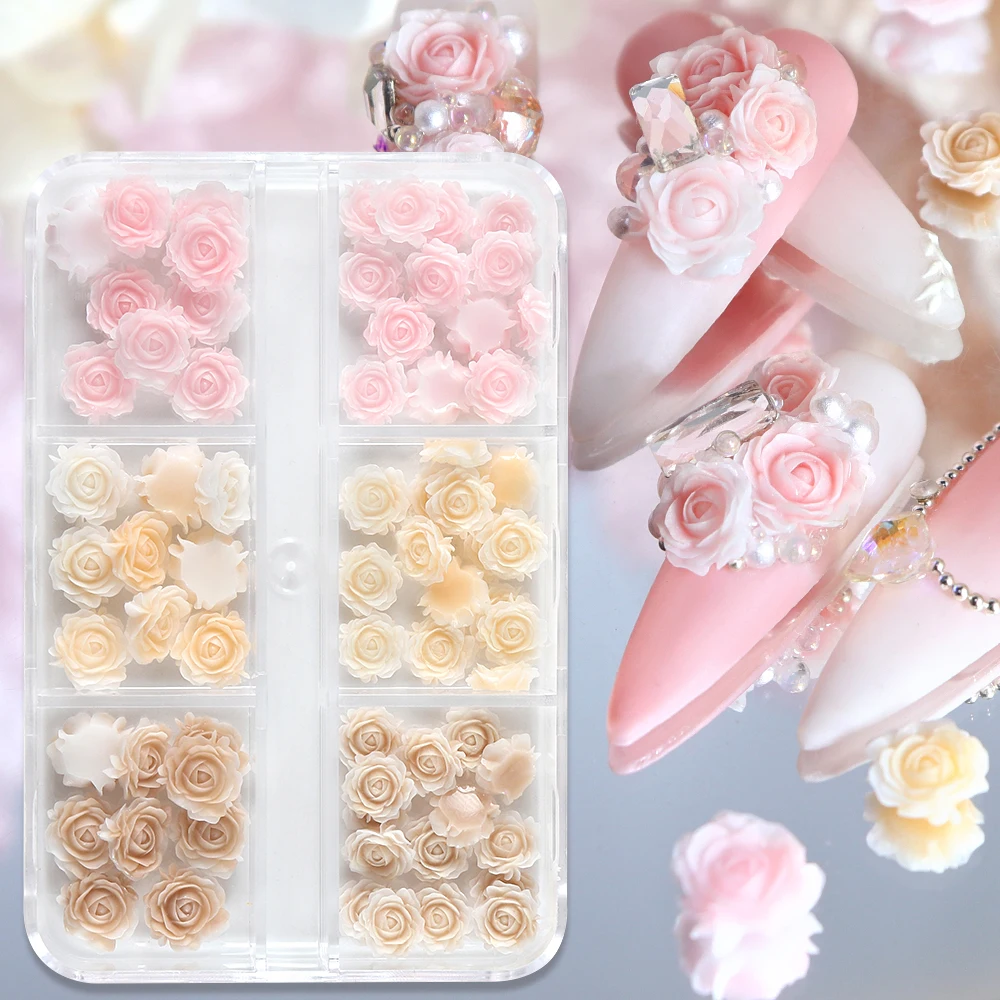 Resin Gradient Rose Flatback Nail Charms Accessories 3D Carving Camellia Flower Fasion Manicure Parts for DIY Nail Art Decortion