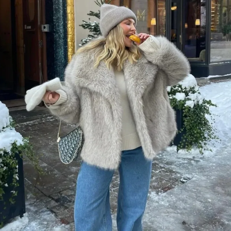 Tuularose sólido casaco de pele do falso feminino moda lapela macia manga cheia casacos soltos senhora 2025 inverno quente diário commuter outwears