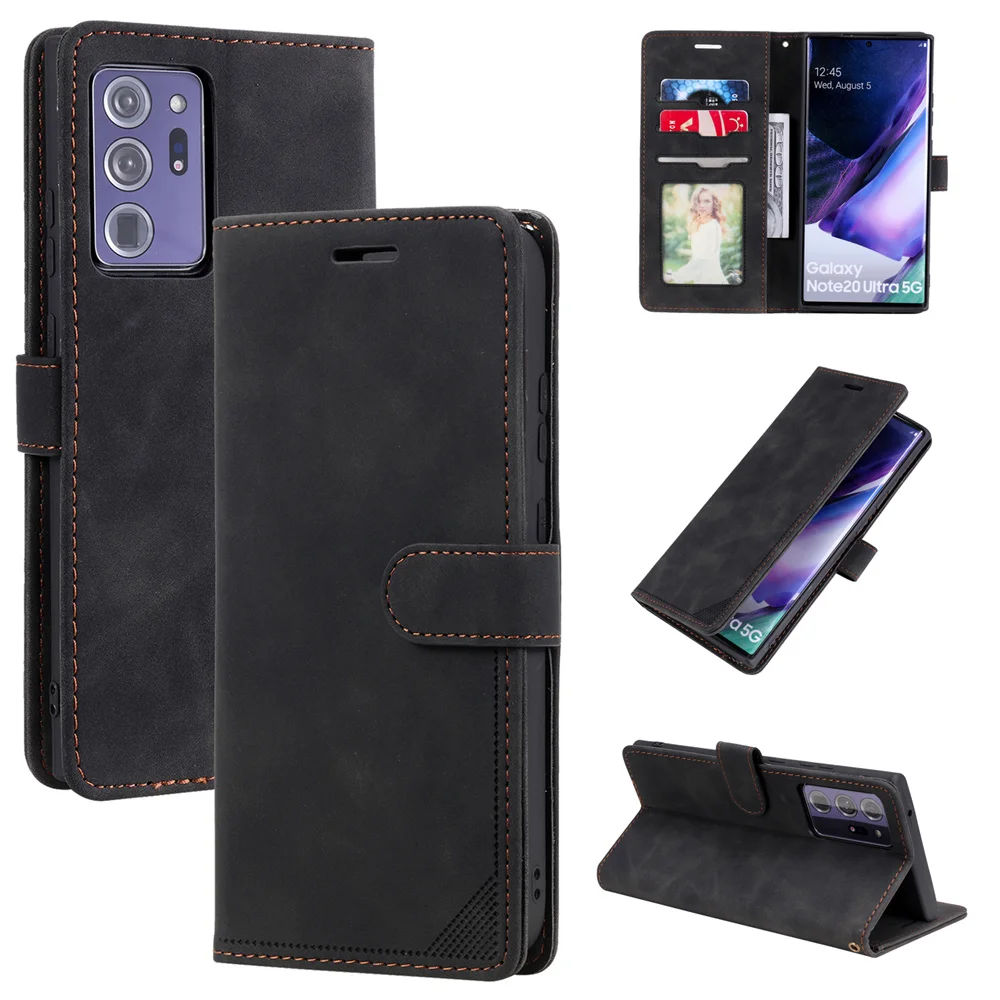 RFID Blocking Skin Feel Suede Leather Case for Galaxy Note 20 Ultra Note 8 Note 9 Note 10 Plus Magnetic Clasp Simple Wallet Case