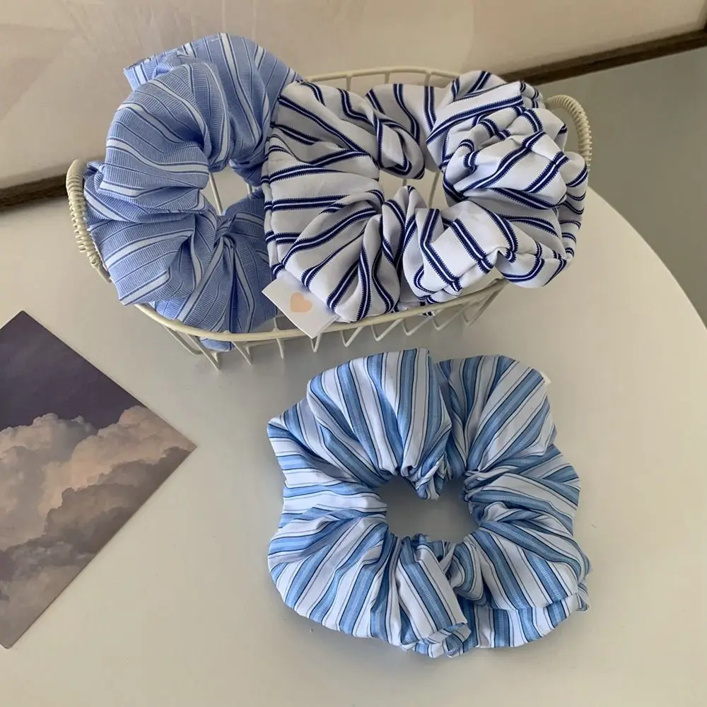 

Accessories Cloth Stripe Large Intestine Hair Ring Blue White French Korean Style Headwear Women Scrunchies Hair Tie Hair Rope