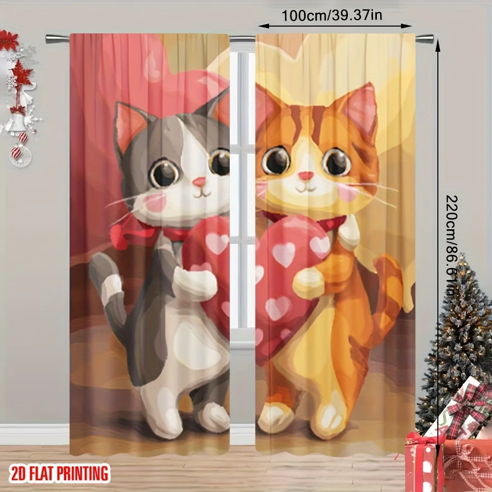 Romantic cat design curtains, pole-mounted installation. Suitable for living rooms, bedrooms, dining rooms and hotels