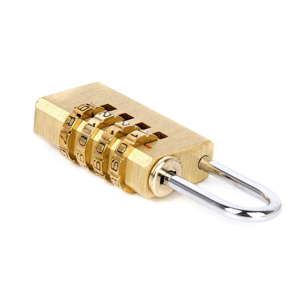 

Copper Password Lock 4- Coded Luggage Padlock Resettable Combination 60x21x10mm Silver Brass Secure Lockers Sheds Toolboxes