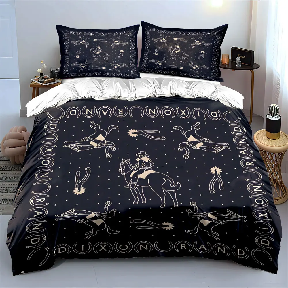 Western-style horseback pattern scarf design Printed Duvet Cover Set 1Duvet Cover+2 Pillowcase Multi Size Bedroom Bedding Decor