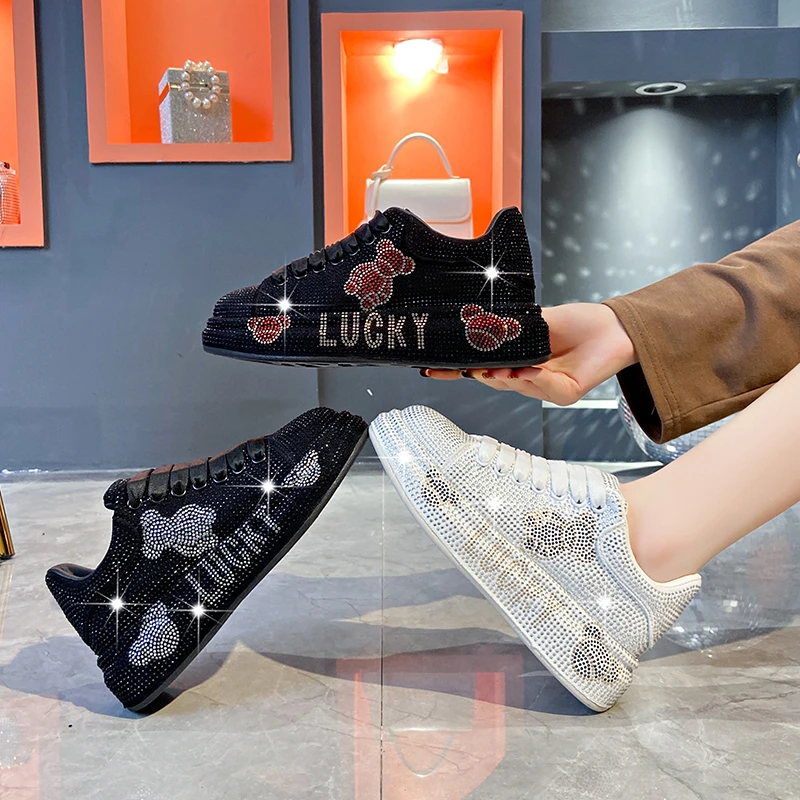 Luxury Women\'s Sneakers with Sparkles Shoes Woman Shoe Luxury Platform Woman-shoes Trainers Rhinestone Fashion Heels Casual Shoe