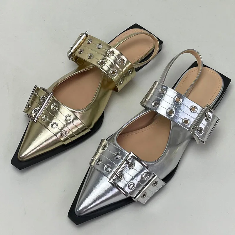 Designer Fashion Big Size 43 Footwear Women Flats Shoes Luxury Female Buckle Slingback Pointed Toe Ladies  Flat With Shoes