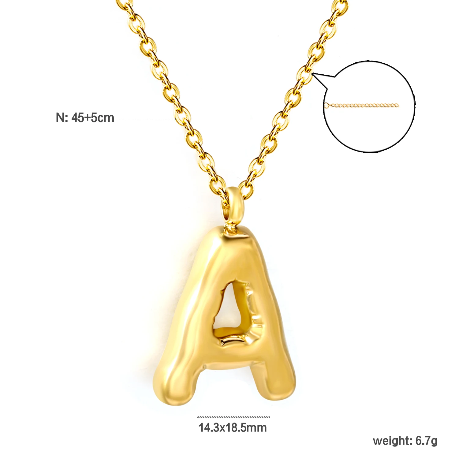 LUXUSTEEL Stainless Steel Bubble 26 Letter Pendant Necklace For Women Collar 18K PVD Golden Plated Initial Link Chians Necklaces