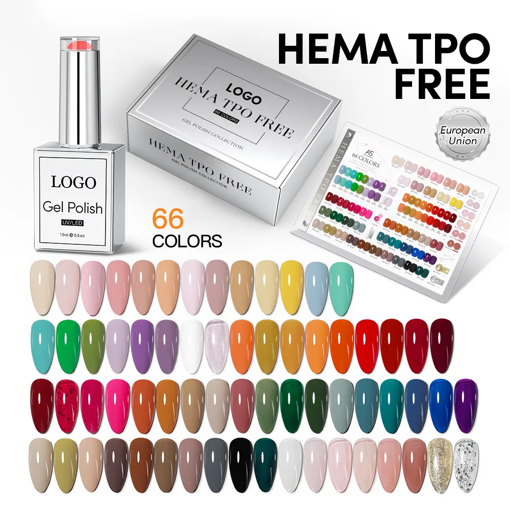 

AS 66 Colors Nail Gel Set Solid Color Flash 2025 New Hot Sale Spring Fashion Nail Art Kit Non-toxic UV Gel Nail Salon Wholesale