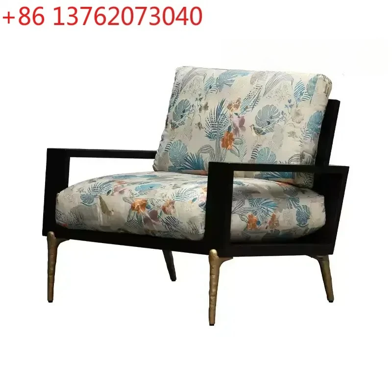 

American Country North Solid Wood Embroidery Fabric Single Sofa Living Room Premium Single Chair