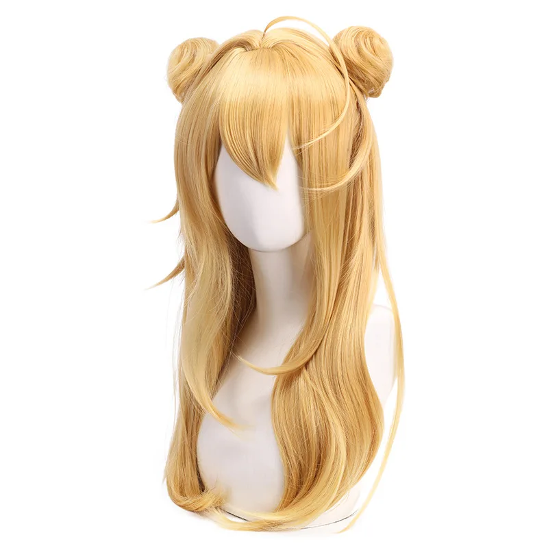 شعر مستعار اصطناعي طويل مجعد مزدوج على شكل ذيل حصان من الألياف المقاومة للحرارة لحفلات الهالوين زي فتاة الرسوم المتحركة #5