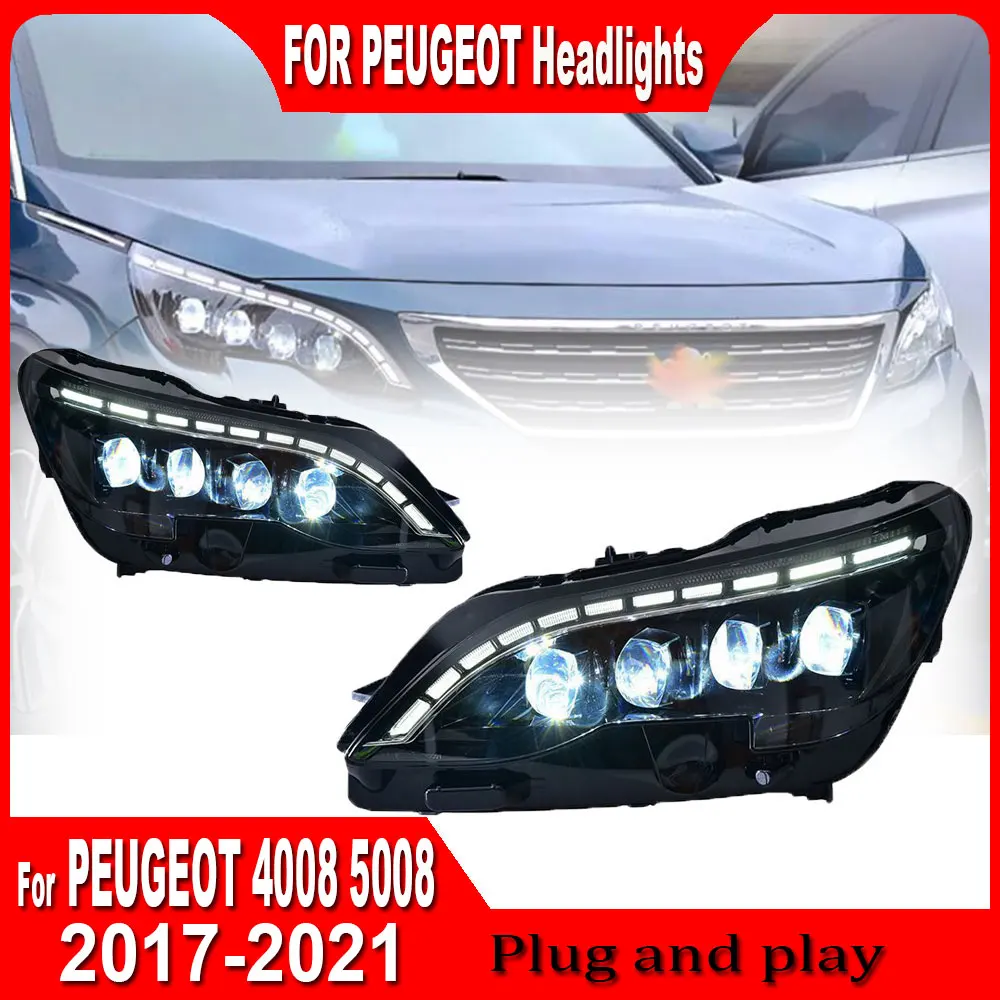 Pair Car Lights for Peugeot 4008 5008 LED Headlight 2017 2018 2019 2020 2021 Head Lamp Drl Projector Lens Automotive Accessories