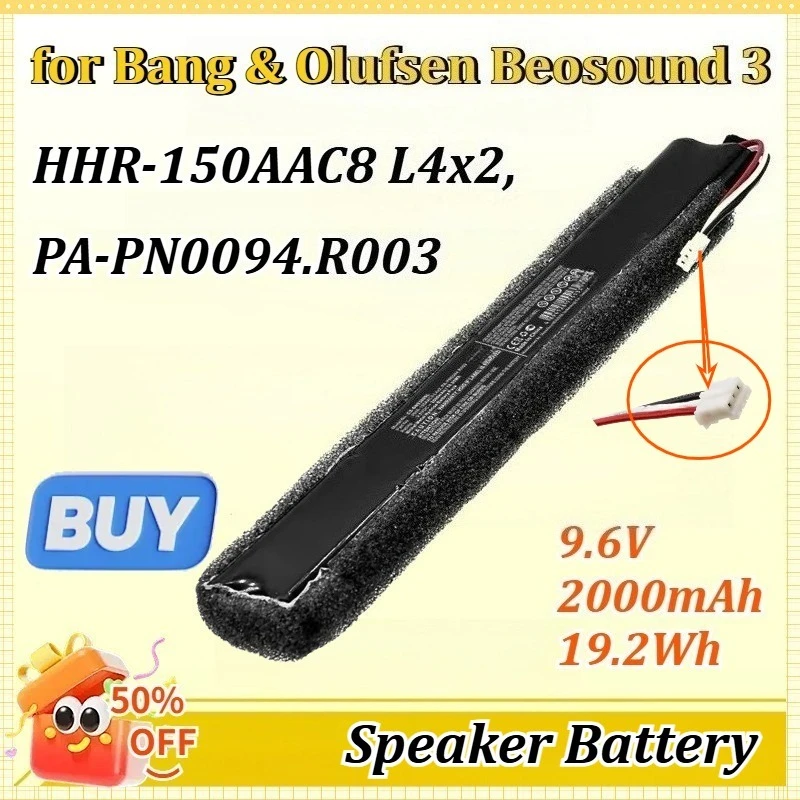 

for Bang & Olufsen Beosound 3 9.6V 2000mAh 19.2Wh Speaker Battery HHR-150AAC8 L4x2, PA-PN0094.R003