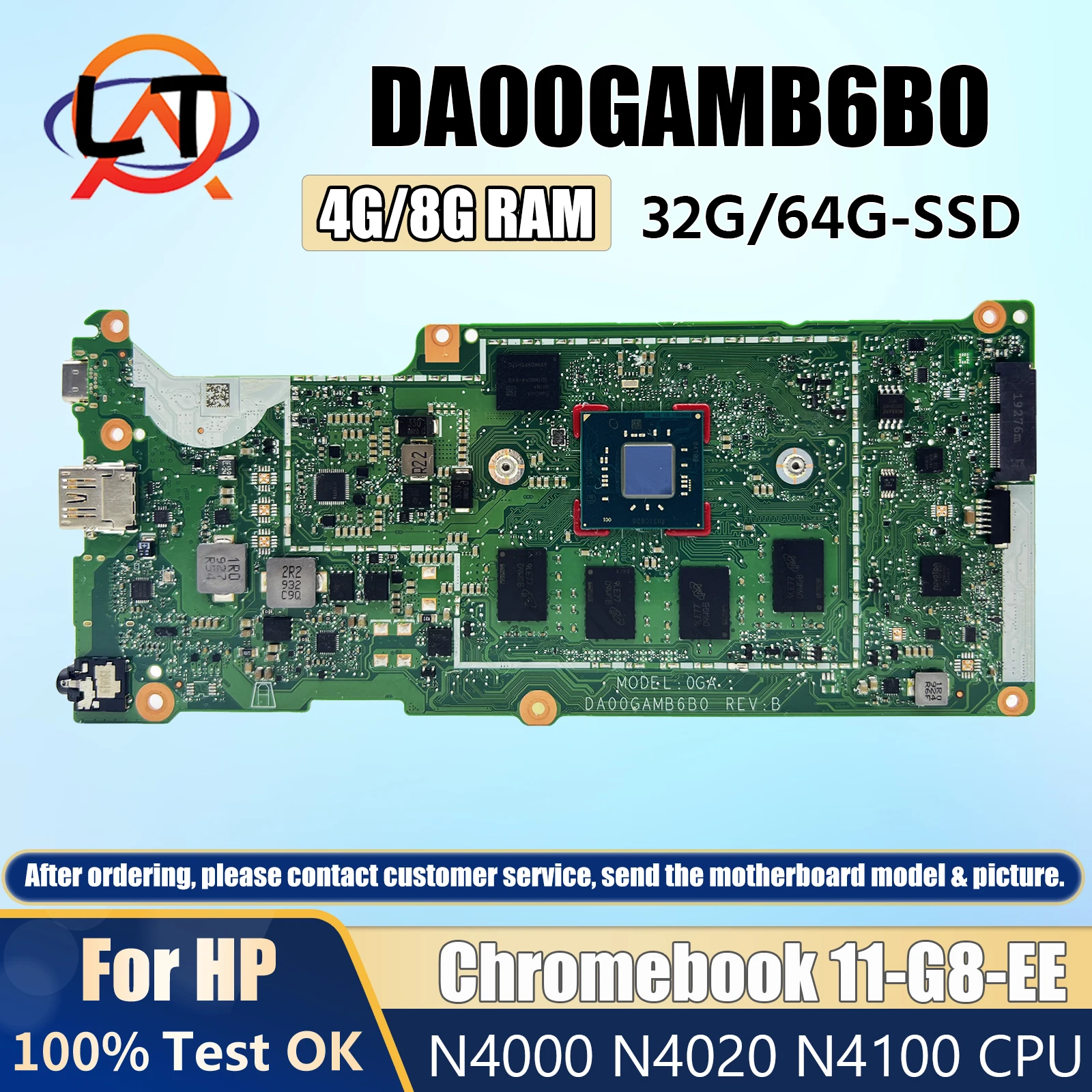 

DA00GAMB6B0 DA00GAMB6D1 DA00GAMB6C For HP Chromebook 11-G8-EE 00GA Laptop Motherboard N4000 N4020 N4100 CPU 4G/8G RAM 32/64G SSD