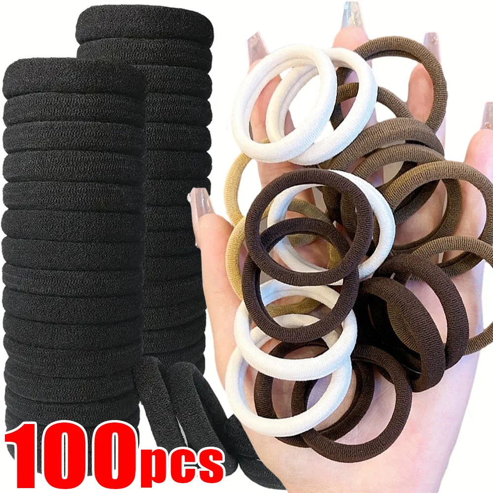 20-100pcs High Elastic Hair Rope Women Basic Hair Bands Black Coffee Brown Seamless Hair Ring Ties Ponytail Holder Accessories