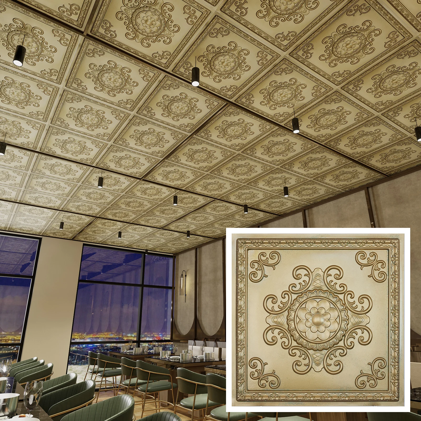 DIY metallic ceiling tile, Vintage wall panels, for Public house PL08 Brass verdigris 10pcs