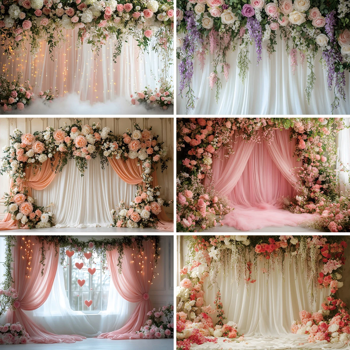 

Wedding Pink Curtain Photography Background Floral Plants Birthday Bridal Shower Maternity Portrait Indoor Backdrop Studio Props