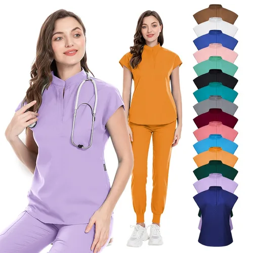 Tops + pantalón uniforme médico cirugía bata camisa de manga corta tienda de mascotas médico enfermera uniforme para enfermería conjunto mujer ropa de trabajo Scrub