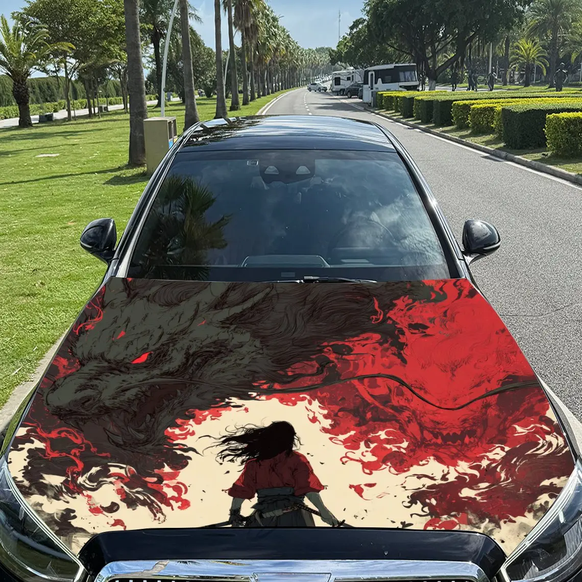 

Samurai And Wolf Car Hood Stickers,Durable PVC Vinyl Packaging,Enhanced Protection And Style,Easy To Apply And Disassemble,Suita