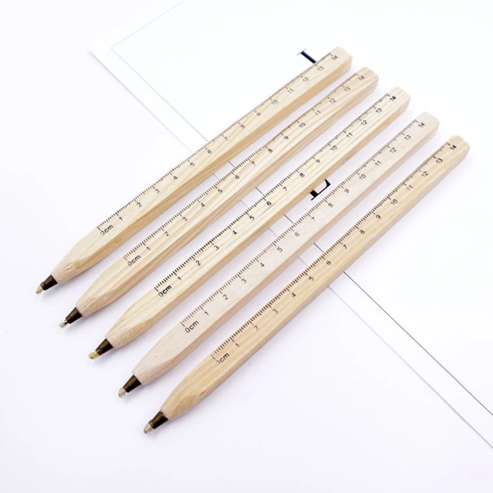 

10pcs Wooden Ballpoint Pen Black Ink With Ruler Retractable Writing Pens For School Office Journaling Multifunctional Twig