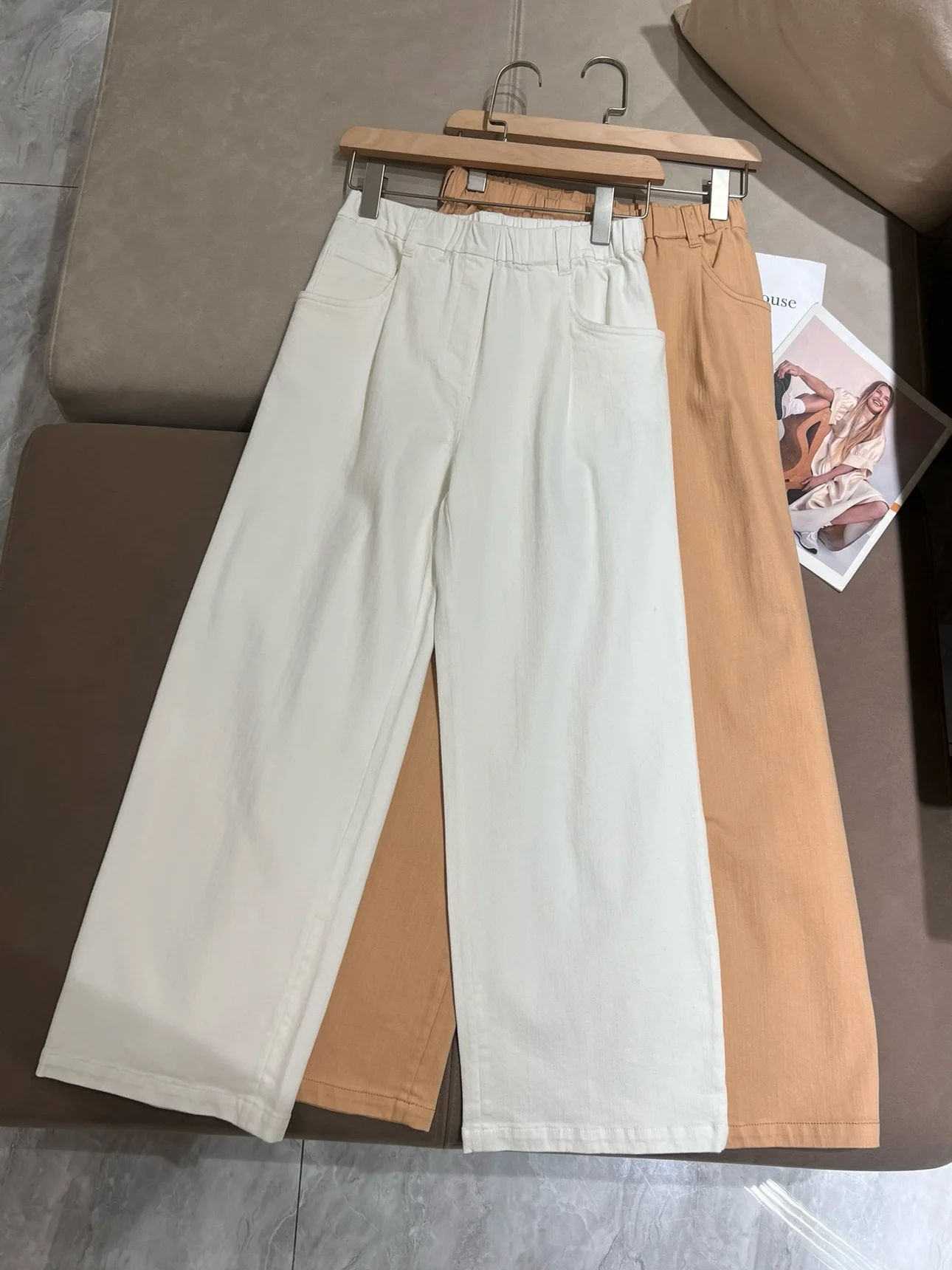 

24B//C Women's New Elastic Cotton Elastic Waist Casual Straight Pants Simple Solid Color Comfortable Large Size Women's Pants