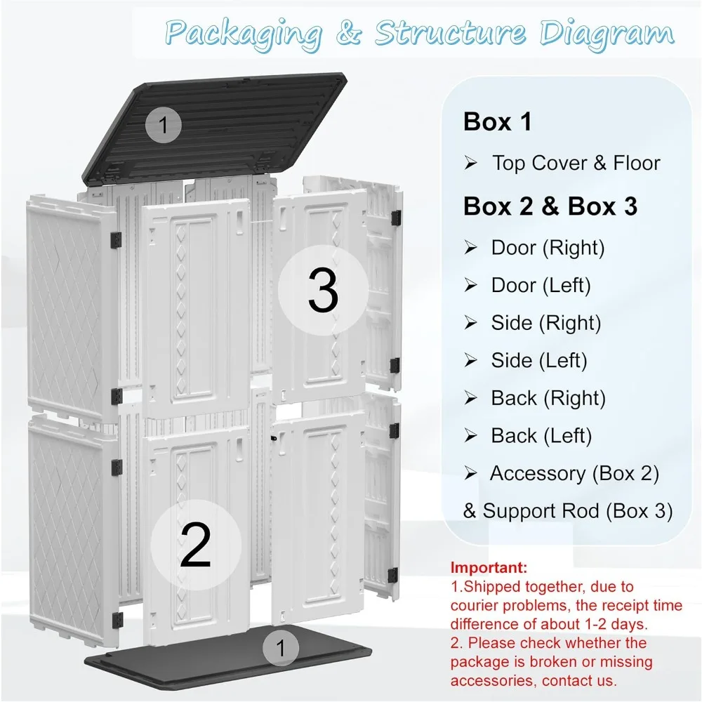 Cobertizo de almacenamiento vertical de resina, gabinete de almacenamiento exterior de 52 pies cúbicos impermeable para jardín/patio/hogar/piscina, estantes personalizados