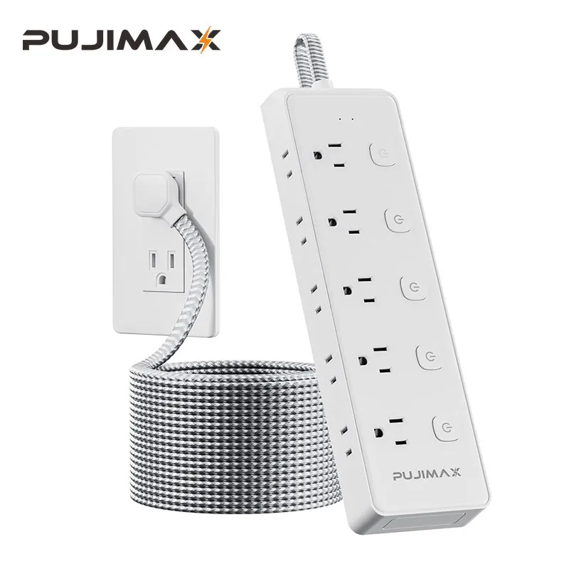 ﻿ ﻿ ﻿ PUJIMAX Power Strip With 10 Outlets 1.5M Braided Cable Surge Protector Multi Socket Extender with Switch For Home Office