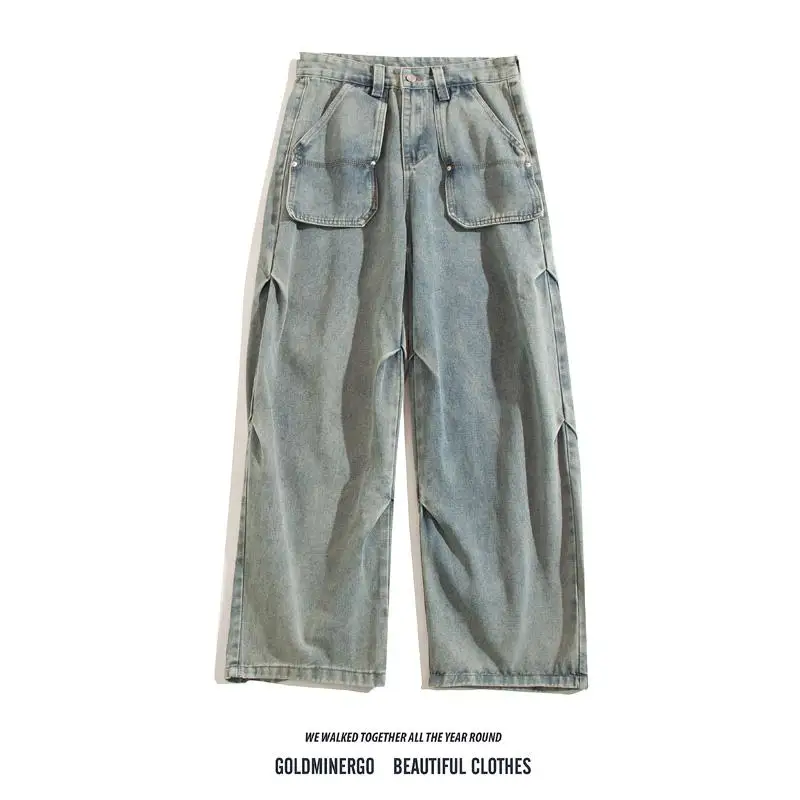 

Ретро джинсы в американском уличном стиле для мужчин и женщин, весна-осень, модные свободные широкие брюки с эффектом помятости