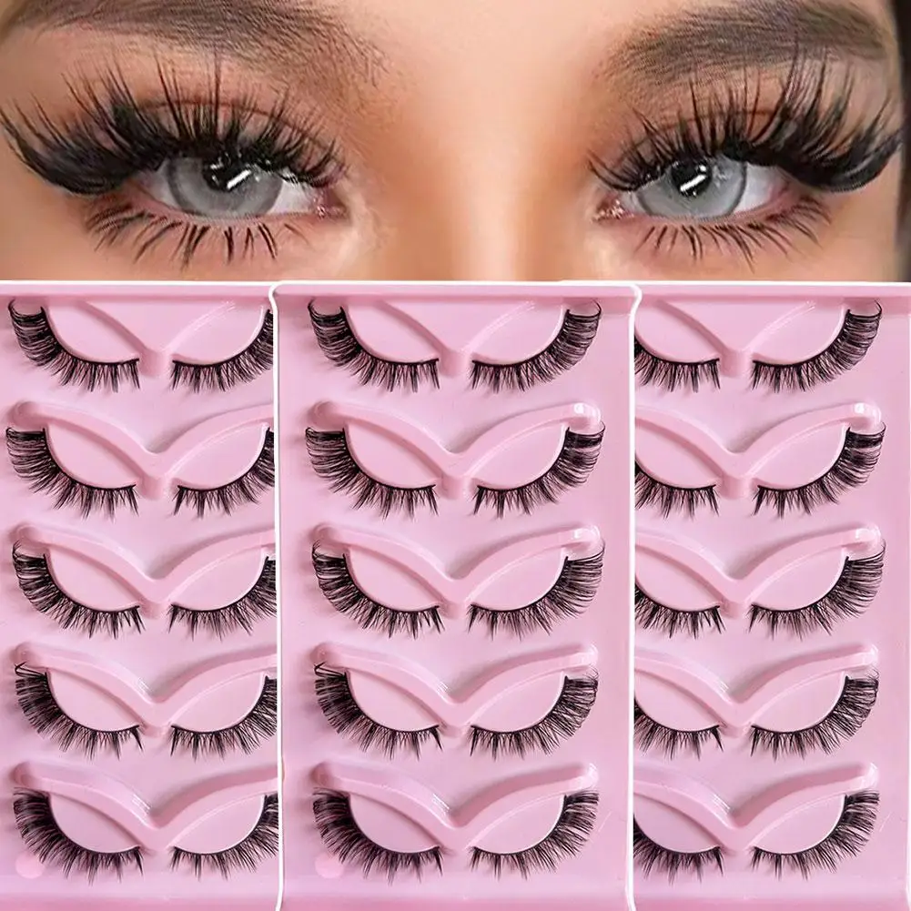 5 Pairs False Eyelashes Cat Eye Wispy End Eye Elongated Natural Fake Lashes Slender Fluffy Lashes Thick False Eyelashes New