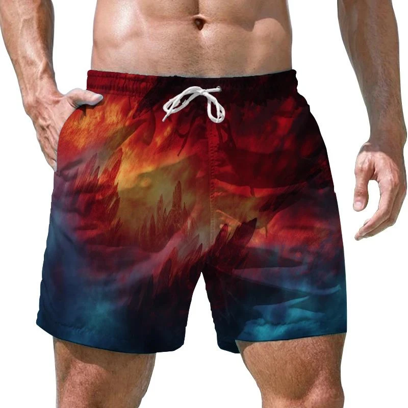 Colorful Flame Pattern Shorts Pants Men 3D Printed Y2k Board Shorts Summer Hawaiian Swimsuit Cool Surfing Swim Trunks Short Pant