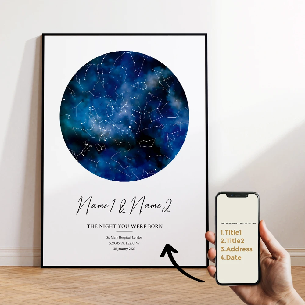 Modern Custom Personalized Night Sky Star Map Wall Art Canvas Poster Prints Paintings Picture For Living Room Home Decor