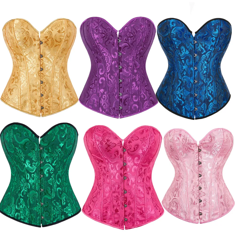 Jacquard vintage espartilho topos feminino gótico overbust bustier rendas shapewear emagrecimento cintura moldar korset