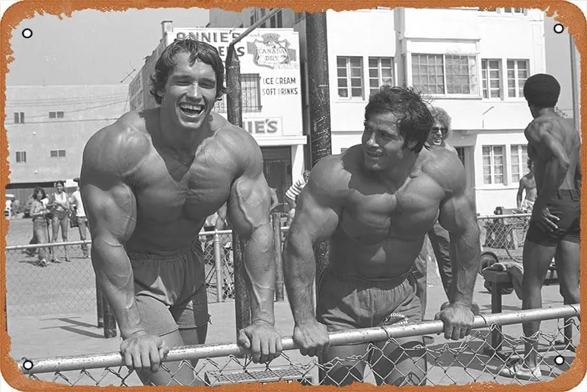 Vintage Metal Tin Sign Retro Metal Sign Arnold Schwarzenegger Franco Columbu Black and White Poster Home Bar Pub Garage Decor Gi