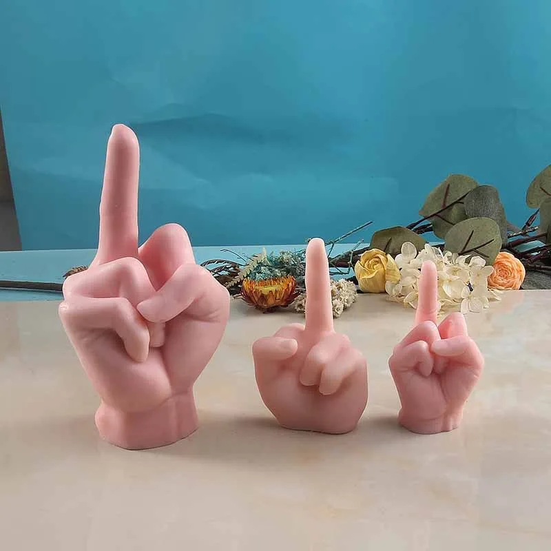 3D Middle Finger Silicone Candle Mold  Gesture Aromatherapy Plaster Art Soap Resin Crafts Casting Molds Holiday Party Gifts