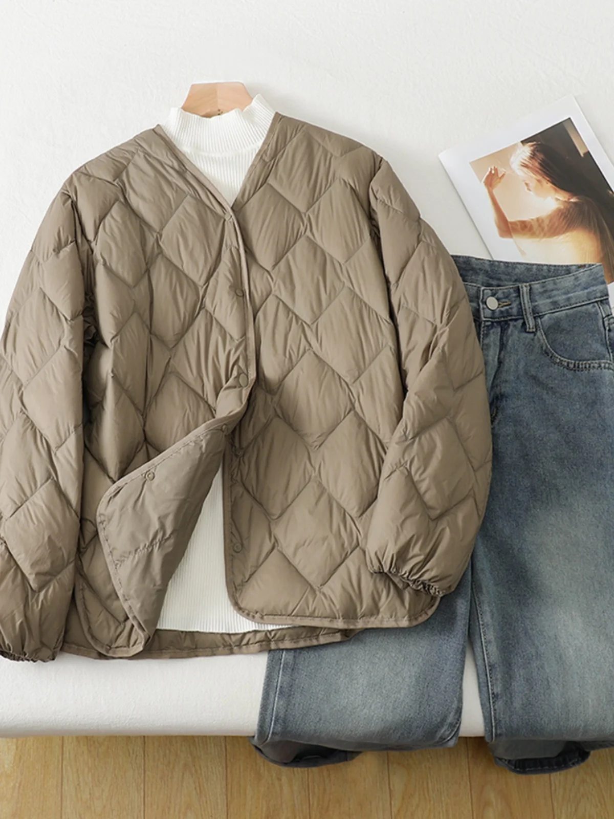 

Женское осенне-зимнее свободное стеганое хлопковое пальто с v-образным вырезом и ромбовидным узором, хлопковое верхнее пальто