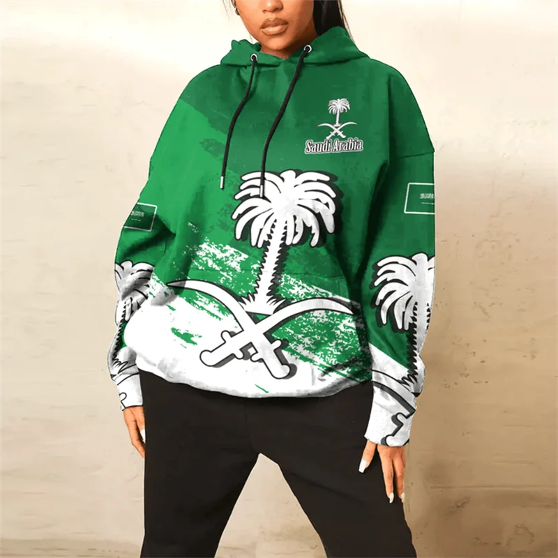 Saudi Arabia Flag Map Pattern Sweatshirts SA National Emblem Hoodie For Men Clothing Daily Casual Male Hoody Sport Boy Pullovers