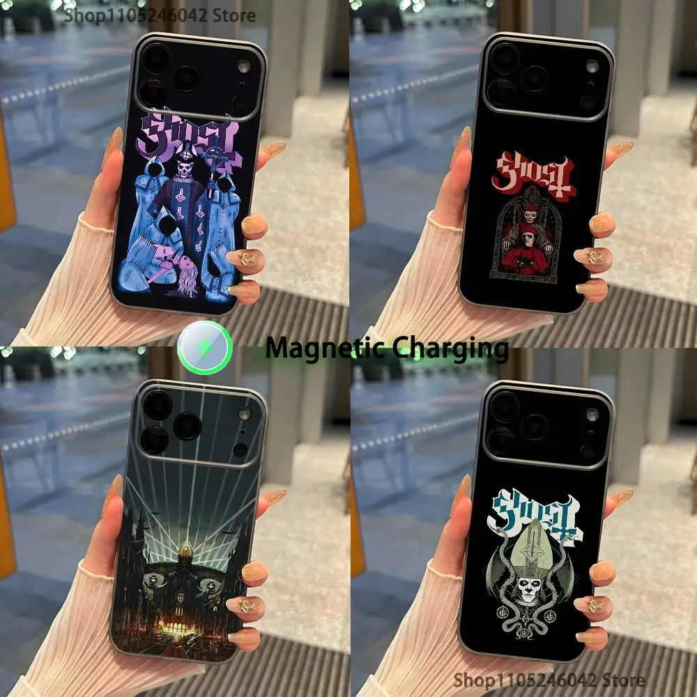 

G-Ghost Heavy Metal Band Magnetic Wireless Charging Transparent gray Phone Case For iPhone 17,16,15,14,13,12,11,Pro,Max,Plus