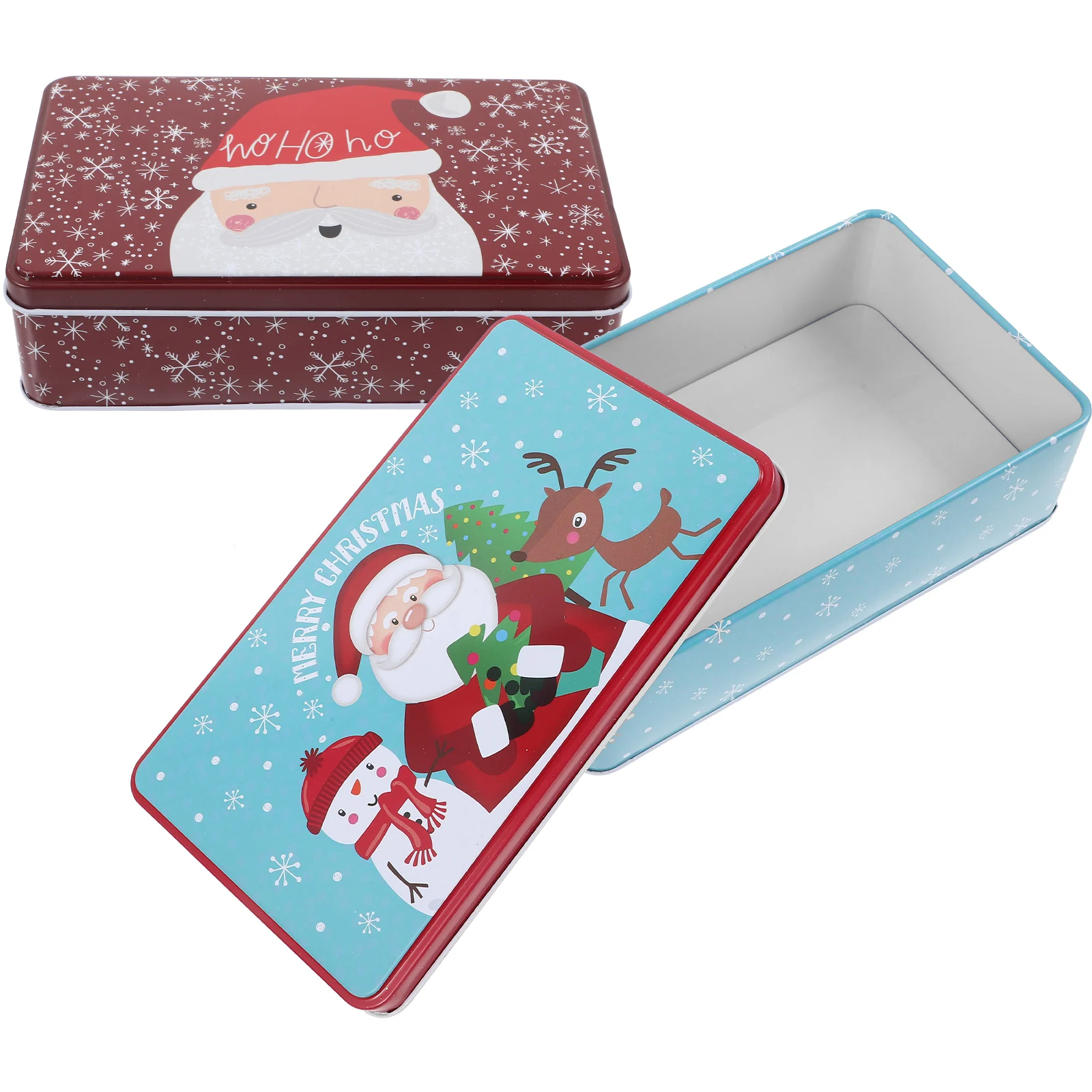 

2pcs Christmas Santa Boxes Tinplate Cookies Chocolate Storage Containers Gift Packaging Large Capacity Portable