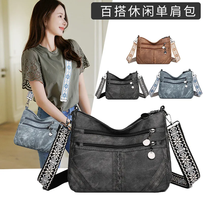 

2025 New Solid Color Shoulder Bag Women Large Capacity Multi-layer Casual Crossbody Fashion Purse