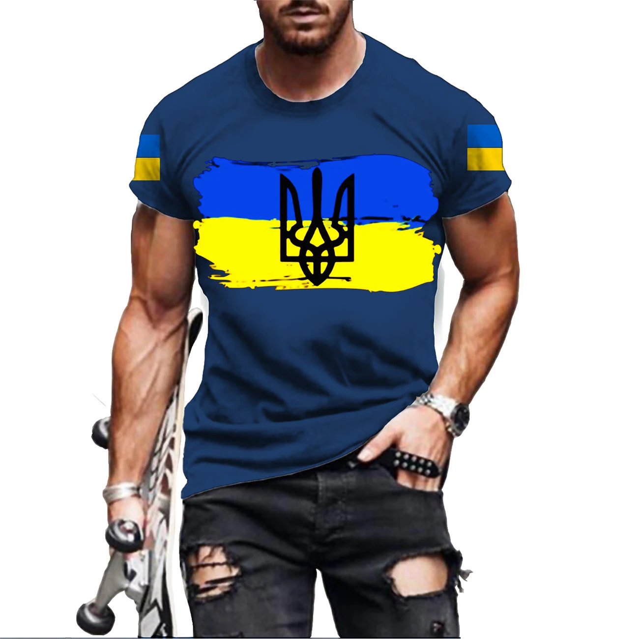 Ukrainian National Emblem Print T Shirt For Men Fashion Trend Harajuku Vintage Clothes Casual O-neck Oversized Tops Summer Tees