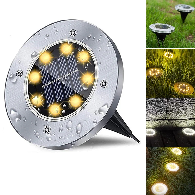 Solar Buried Ground Lamp IP44 Waterproof Light Outdoor 8 LED Lamp  Spotlight Outdoor Decor Sunlight Lamp Power Disk Light 2W