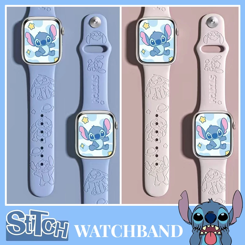 Disney Carved Stitch Strap for Apple Watch Band 44mm 40mm 45mm 41mm 38mm 42mm Silicone Solo Loop bracelet iWatch 8 ultra 7 6 5 3