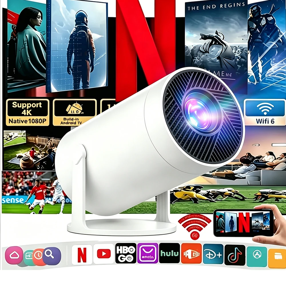 Proyector MAOHUTER Z10 Pro 300ANSI con Decodificación 4K, Resolución Nativa 720P, Android 13, WIFI6, BT5.0, 180 °   Proyector de Cine en Casa con Rotación de Grados