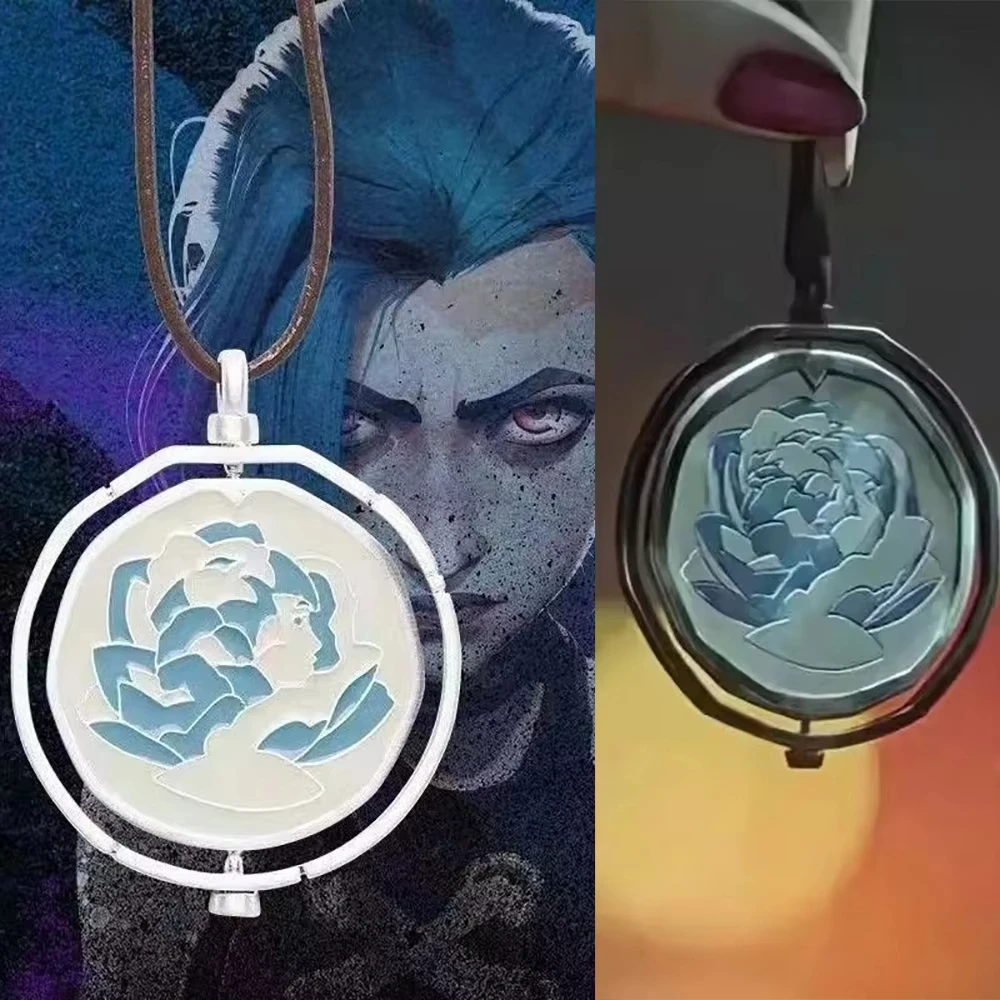 لعبة الموسم 2 Jinx الأزرق الوردي للتدوير قلادة المفاتيح تأثيري على ظهره قلادة معدنية الأزياء والمجوهرات مروحة هدية