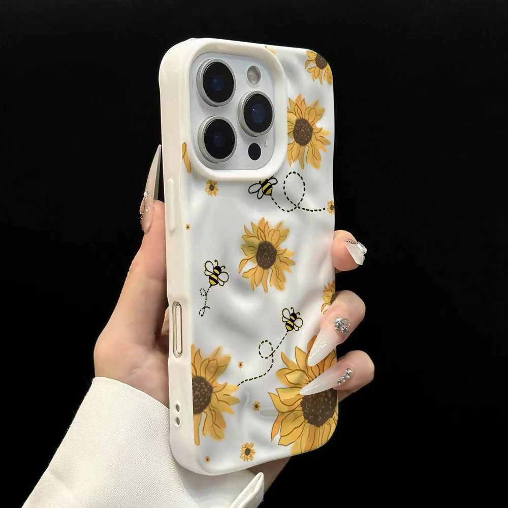 Sonnenblumen-Kunstmuster Handyhülle für iPhone 17 16 15 14 13 12 11 Pro Max 14 Plus 17Air Falten-Wellen Weiche Silikonhülle – Detail 8