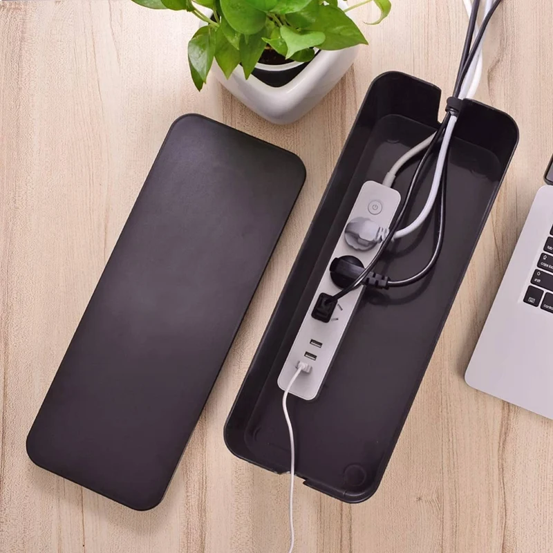2X Cable Management Box, Wire Storage Box, Used To Hide The Power Strip, Suitable For Home/Office (Black)