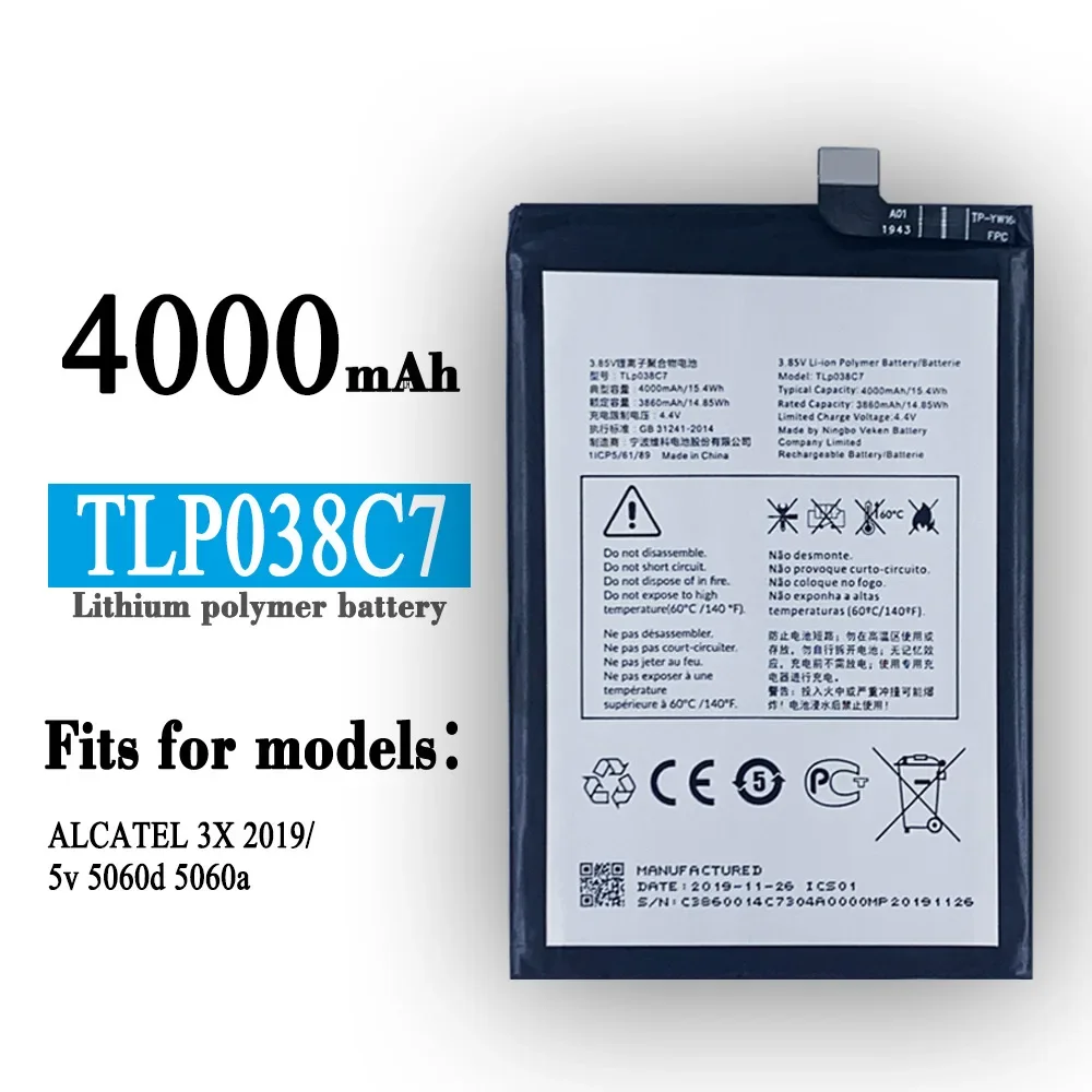 TLP038C7 High Quality Replacement Battery For Alcatel 3X 2019 5v 5060d 5060a Built-in 4000mAh Large Capacity Batteries